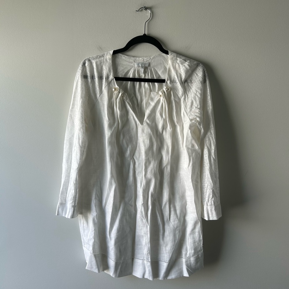 Escada Sport white linen long sleeve top